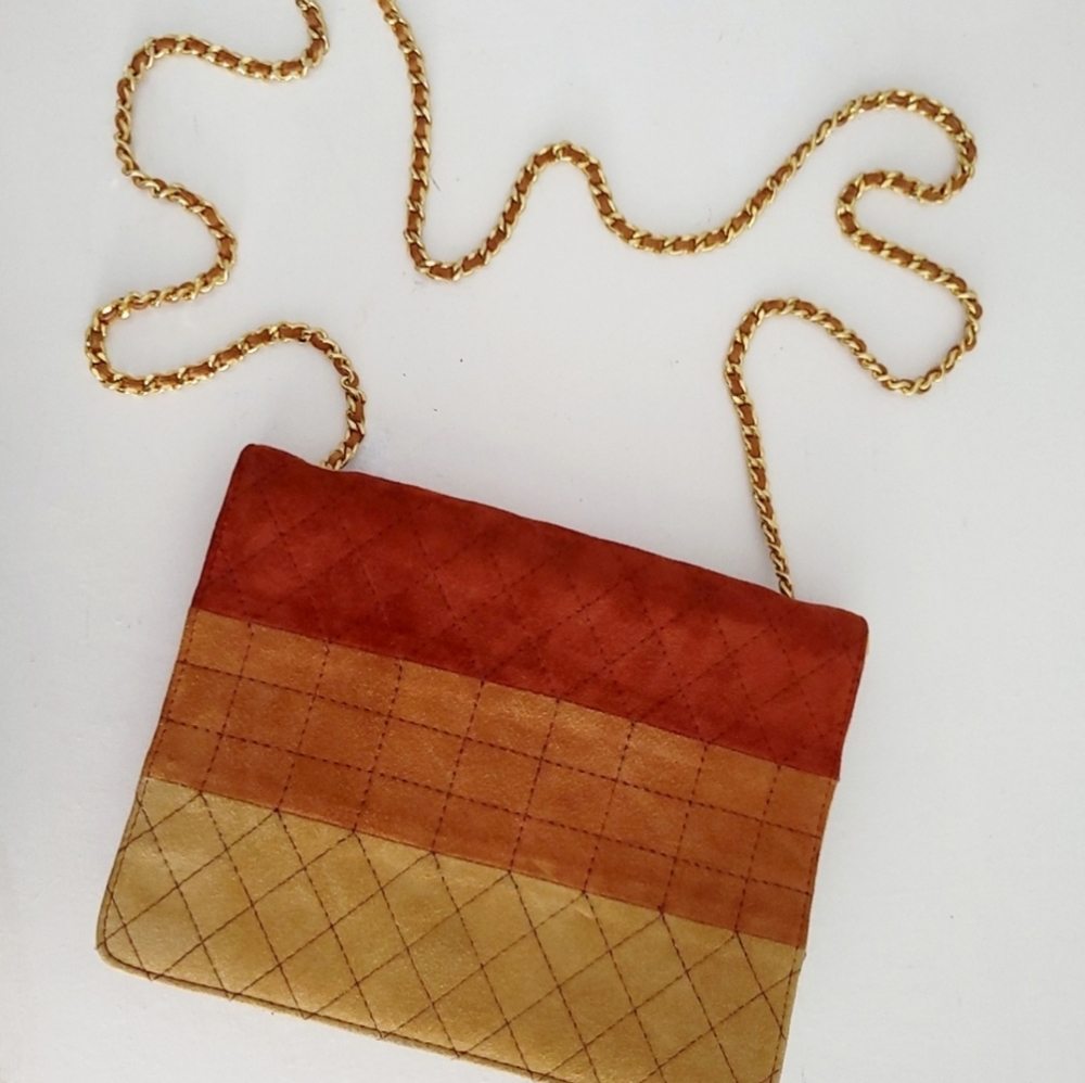 DELMAN Made In Spain Retro Style Natural Hue Colorblock Chain Handbag